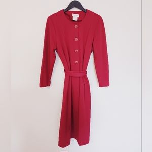 Vintage 80s 90s Pink Purple Gold Button Up Shirt Dress Belted Long Sleeve Knit